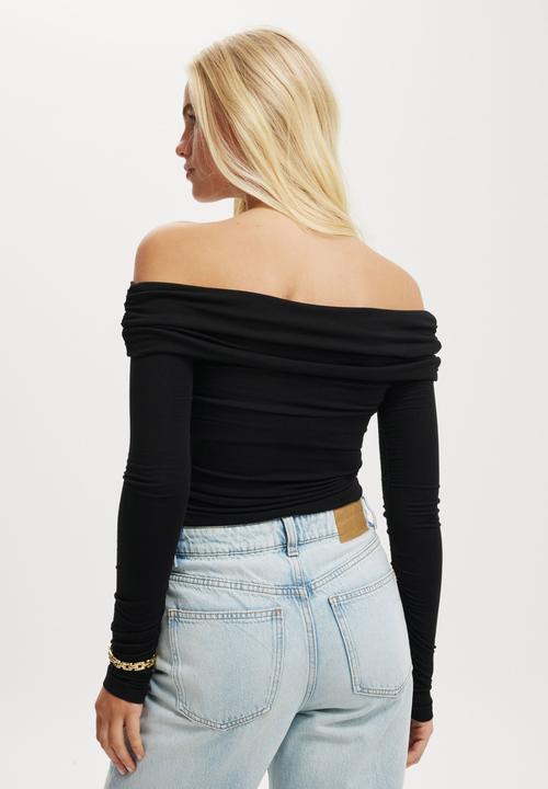 Cotton On - Rhi Gathered Off The Shoulder Long Sleeve - Black