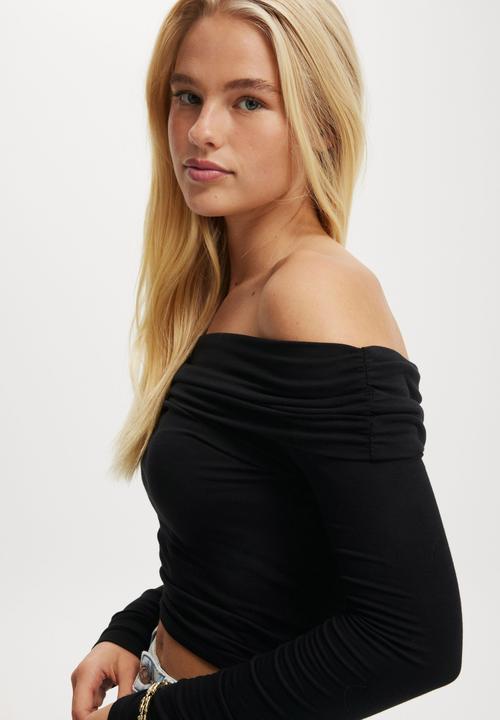 Cotton On - Rhi Gathered Off The Shoulder Long Sleeve - Black