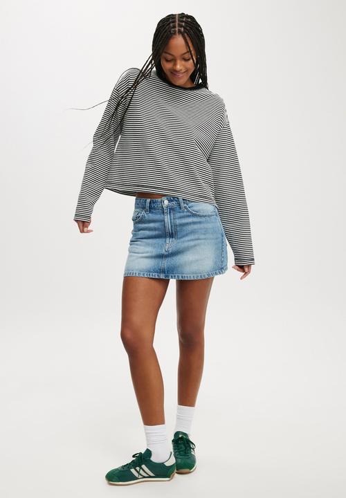 Cotton On - Boxy Crew Sweatshirt - Mini Stripe Black & White
