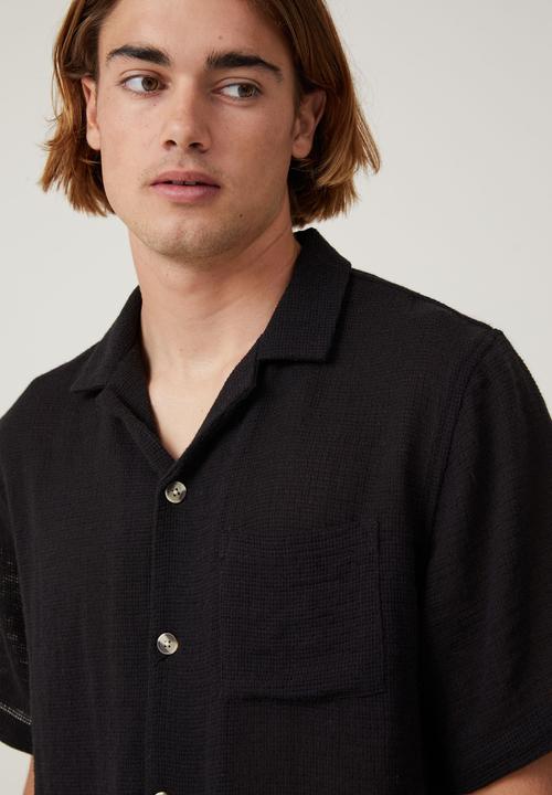Cotton On - Palma Short Sleeve Shirt - Washed Black