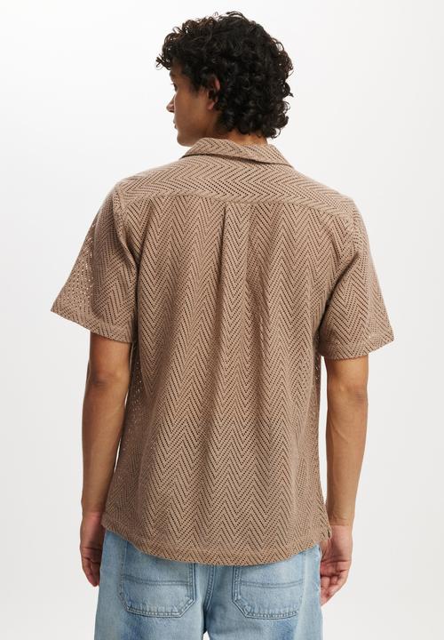 Cotton On - Palma Short Sleeve Shirt - Taupe Chevron