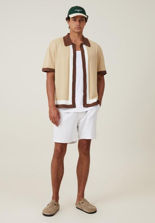Cotton On - Pablo Short Sleeve Shirt - Tan Cable Border