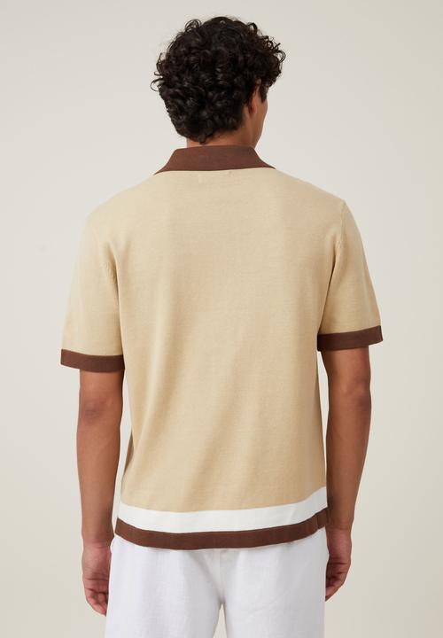 Cotton On - Pablo Short Sleeve Shirt - Tan Cable Border