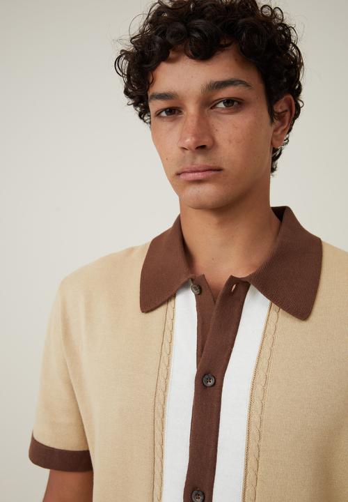 Cotton On - Pablo Short Sleeve Shirt - Tan Cable Border