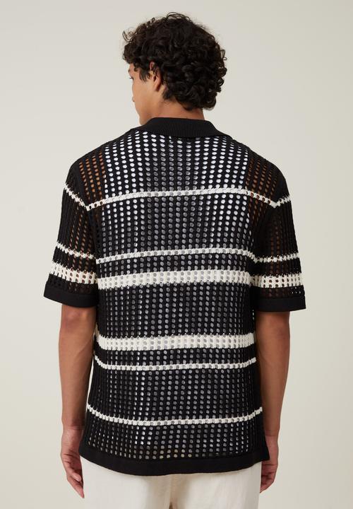Cotton On - Pablo Short Sleeve Shirt- Black Retro Stripe