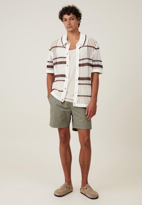 Cotton On - Pablo Short Sleeve Shirt- Vanilla Retro Stripe
