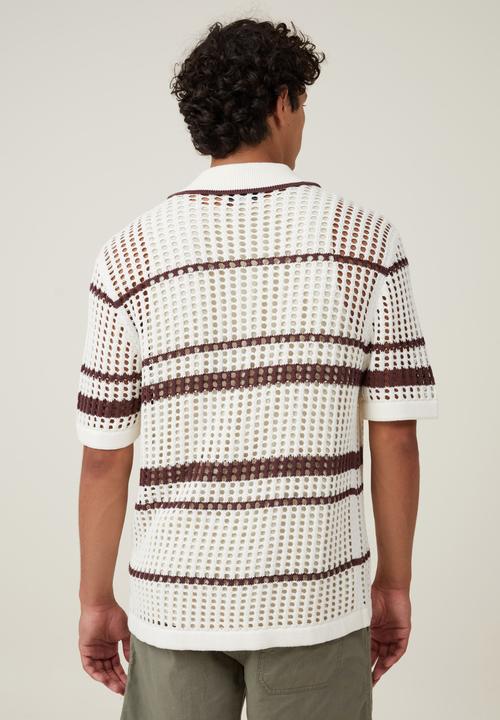 Cotton On - Pablo Short Sleeve Shirt- Vanilla Retro Stripe