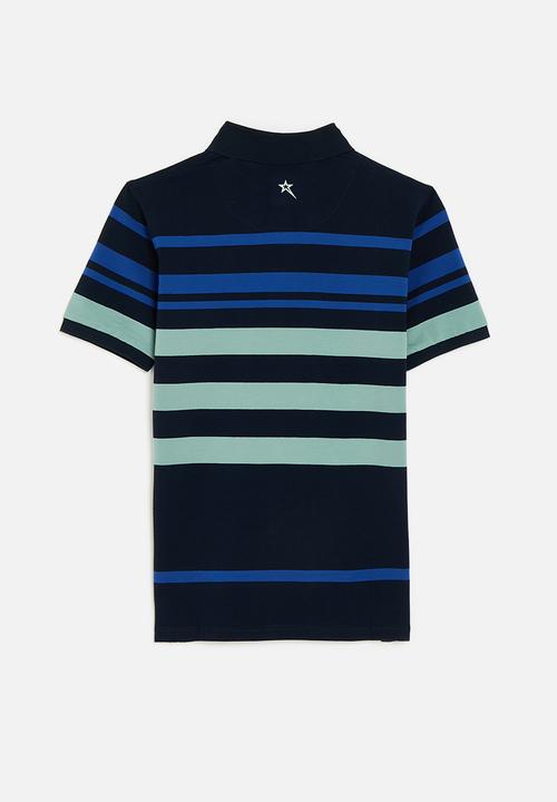 SOVIET - Boys y/dye stripe golfer - navy/mint