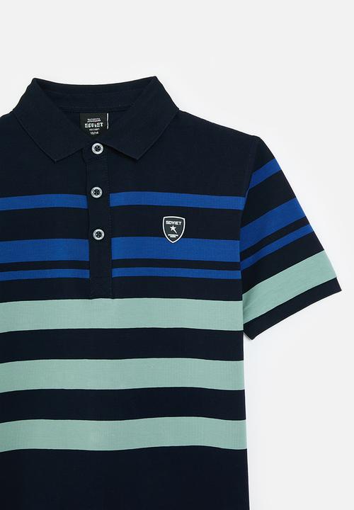 SOVIET - Boys y/dye stripe golfer - navy/mint