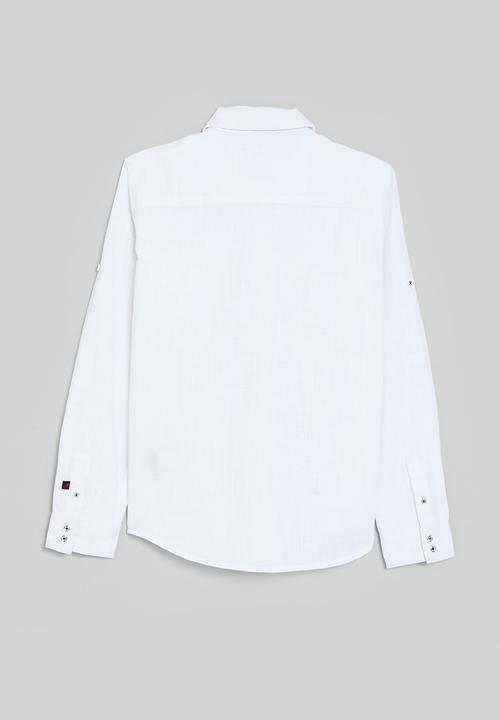 SOVIET - Boys roll up sleeve linen shirt - white