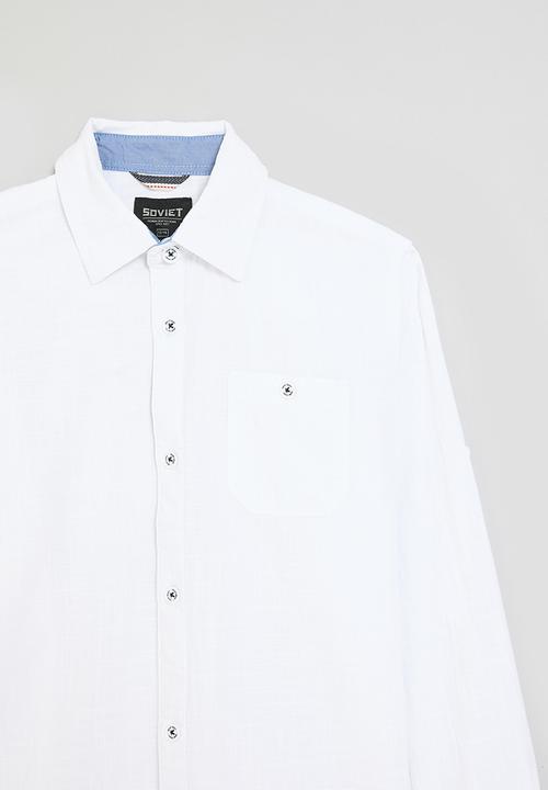 SOVIET - Boys roll up sleeve linen shirt - white
