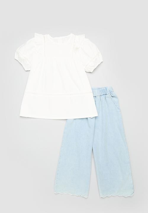 Pop Candy - Denim jeans & top set-blue & white