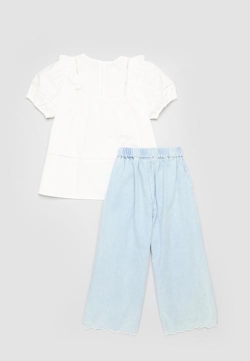 Pop Candy - Denim jeans & top set-blue & white