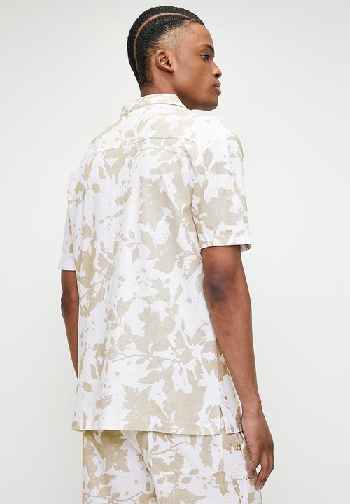 STYLE REPUBLIC - Short sleeve print linen blend casual shirt - neutral