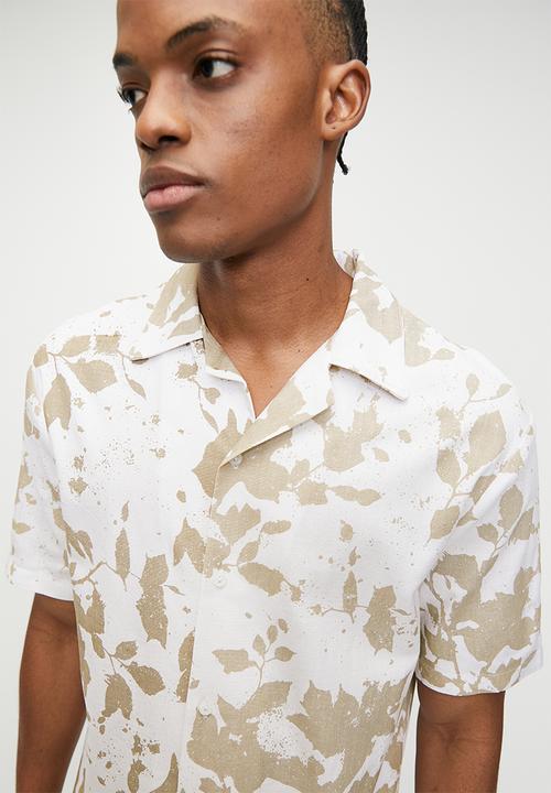 STYLE REPUBLIC - Short sleeve print linen blend casual shirt - neutral