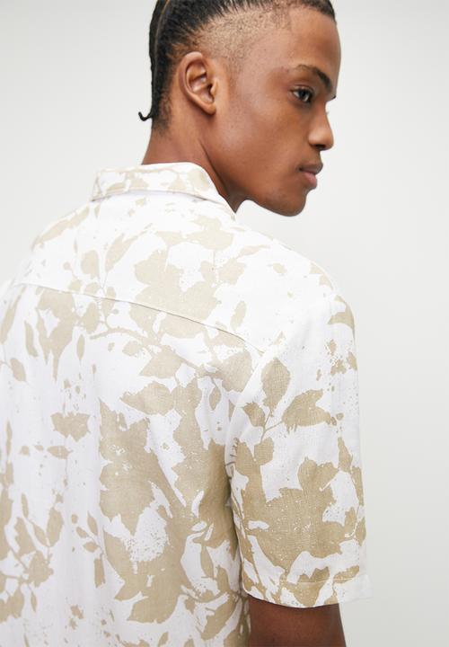 STYLE REPUBLIC - Short sleeve print linen blend casual shirt - neutral