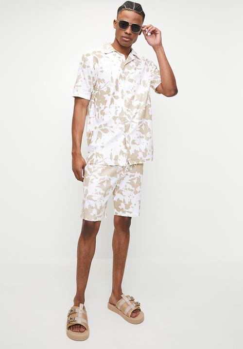 STYLE REPUBLIC - Short sleeve print linen blend casual shirt - neutral