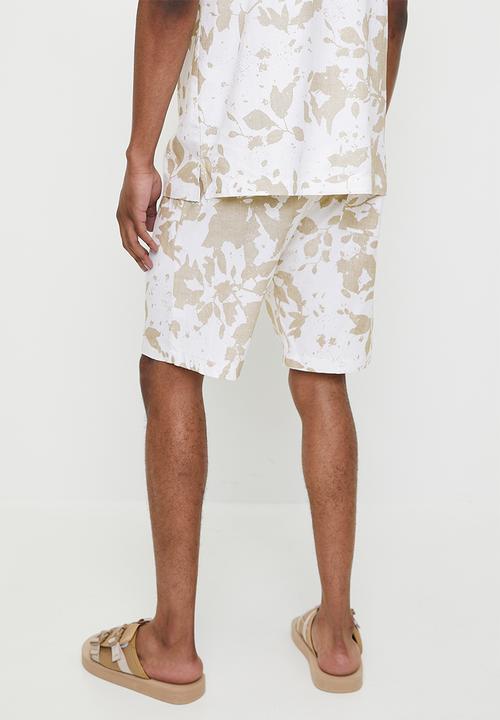 STYLE REPUBLIC - Printed Linen Blend Walkshort - Neutral & White 
