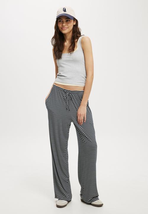 Cotton On - Blair Wide Leg Pant - Nakia Stripe/Ink Navy