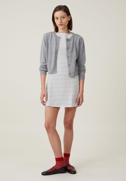 Cotton On - Bella Boat Neck Mini Dress - Classic Stripe Gardenia