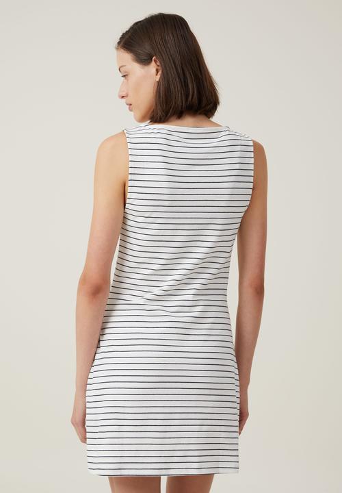 Cotton On - Bella Boat Neck Mini Dress - Classic Stripe Gardenia