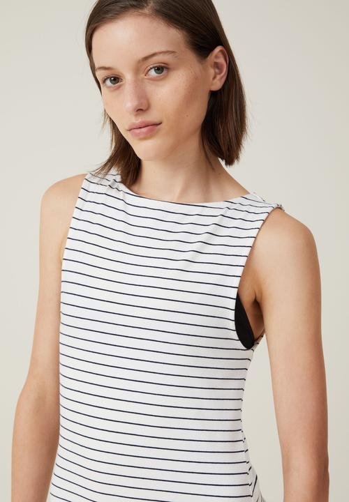 Cotton On - Bella Boat Neck Mini Dress - Classic Stripe Gardenia