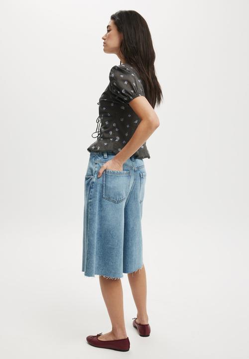 Cotton On - Lyocell Wide Denim Jort-Coast Blue