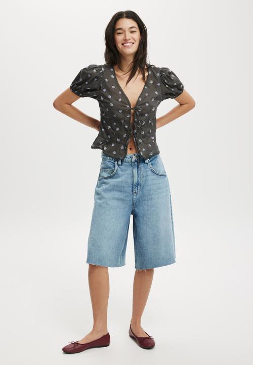 Cotton On - Lyocell Wide Denim Jort-Coast Blue