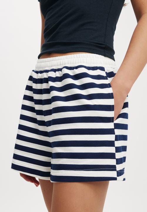 Cotton On - Classic Fleece Summer Sweat Short - Basic Stripe Cool Navy