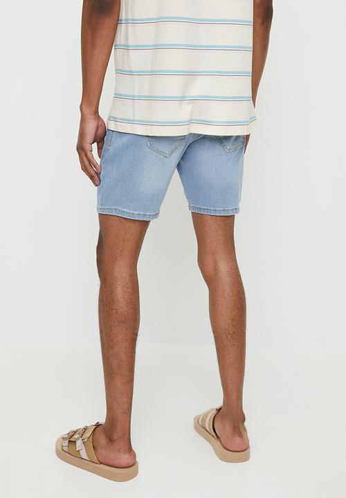 Just Organic - Danman Skinny Denim Short   - Light Blue