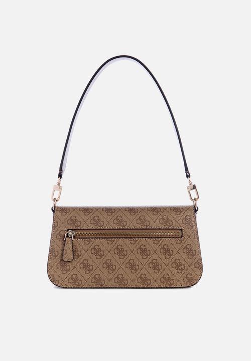 GUESS - Eco mietta flap shoulder bag - latte logo/brown