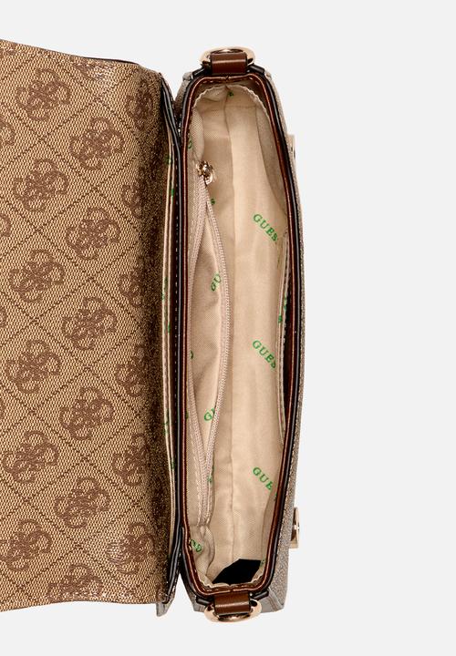 GUESS - Eco mietta flap shoulder bag - latte logo/brown