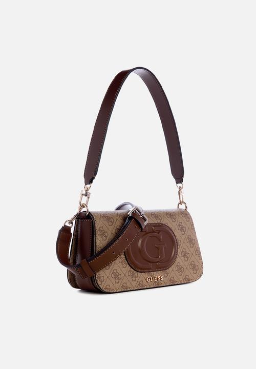GUESS - Eco mietta flap shoulder bag - latte logo/brown