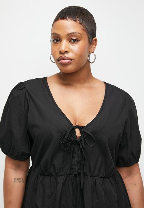 Cotton On - Plus Allegra Tie Detail Mini Dress-Black