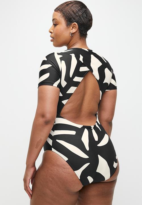 Lizzy - Plus Cersei styled full body rashie with front zip - monochrome abstract