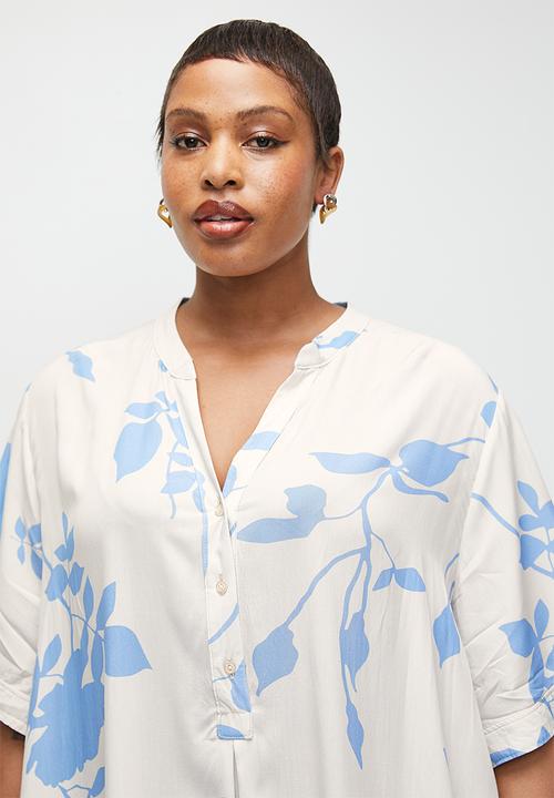 edit - Mandarin collar mini shirt dress - spontaneous sprig aop.