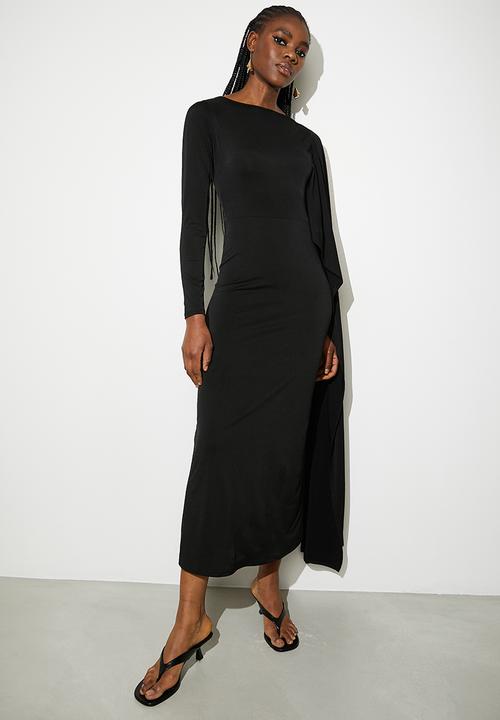 VELVET - Cape column midi dress - black