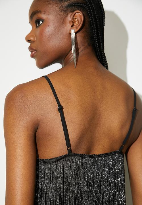 VELVET - Fringe crop shell - silver & black