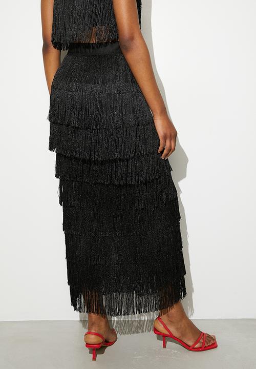 VELVET - Co-ord fringe midi - black