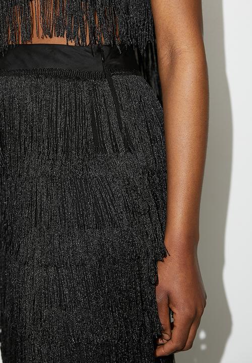 VELVET - Co-ord fringe midi - black
