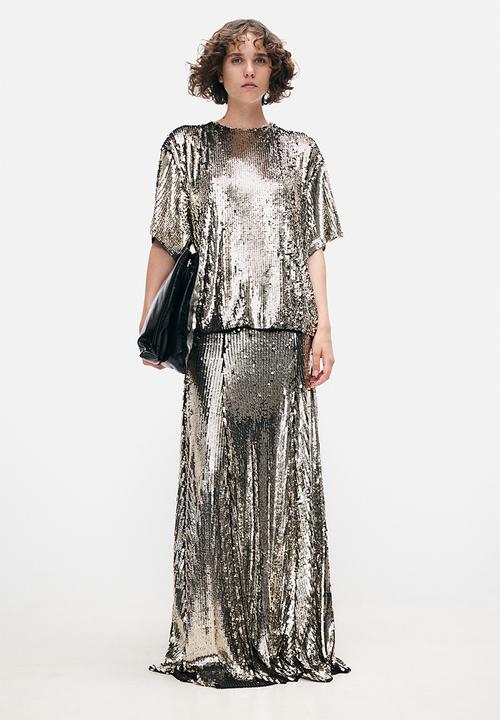 H&M - H&M Studio: Shoulder-pad sequined t-shirt - bronze