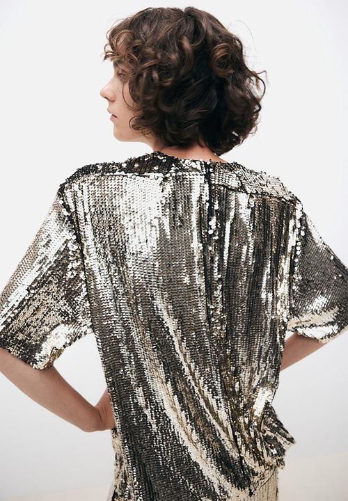 H&M - H&M Studio: Shoulder-pad sequined t-shirt - bronze