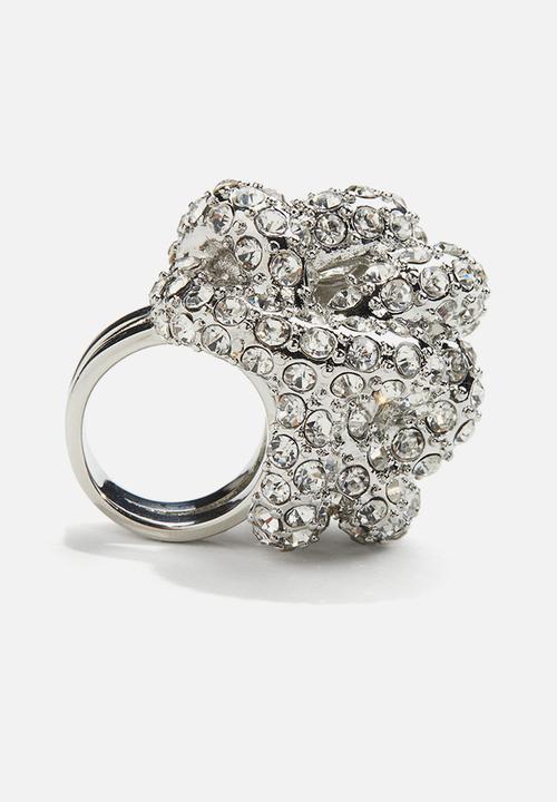 H&M - H&M Studio: Rhinestone-chain cluster ring - silver