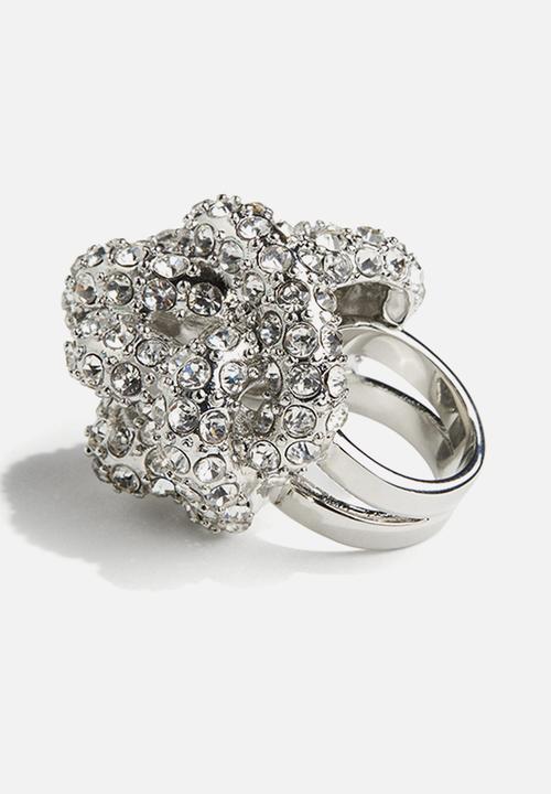 H&M - H&M Studio: Rhinestone-chain cluster ring - silver