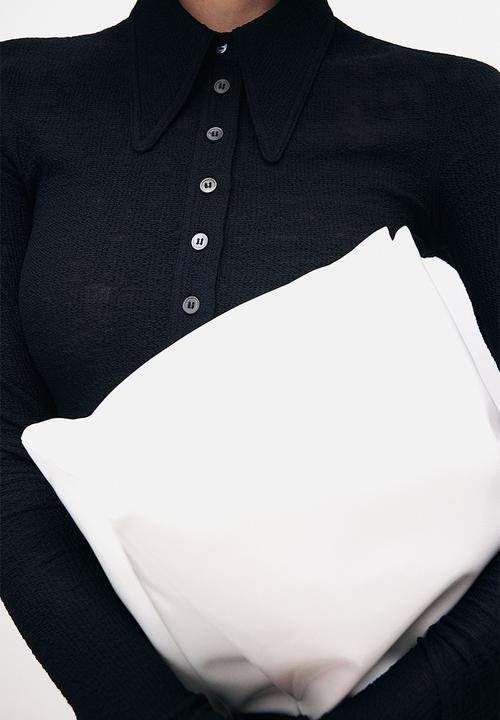 H&M - H&M Studio: Waffled button-placket top - black