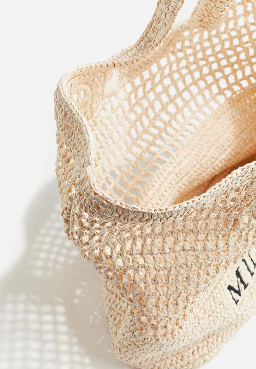 H&M - Embroidered straw shopper - beige