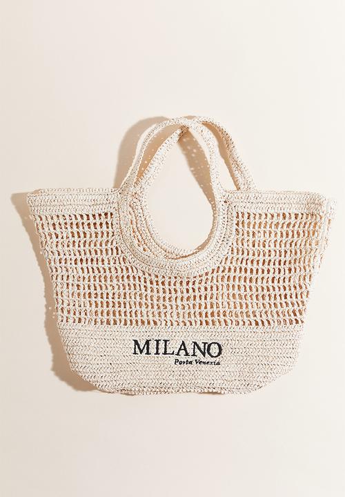 H&M - Embroidered straw shopper - beige