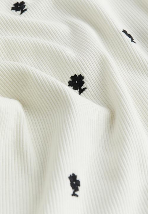 H&M - Frill-trimmed ribbed t-shirt - white multi
