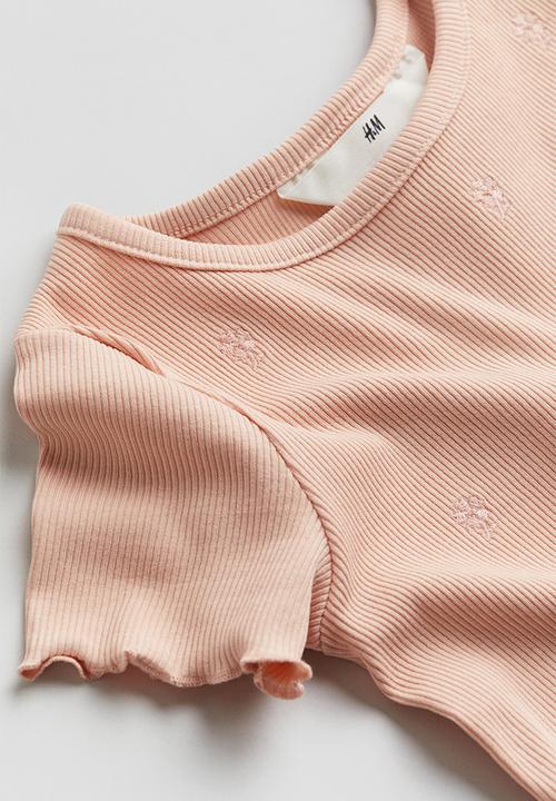 H&M - Frill-trimmed ribbed t-shirt - pink