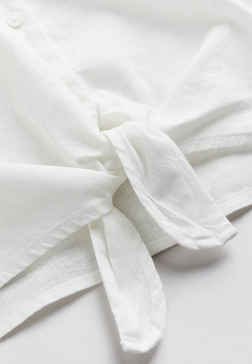 H&M - Linen-blend tie-hem shirt - white